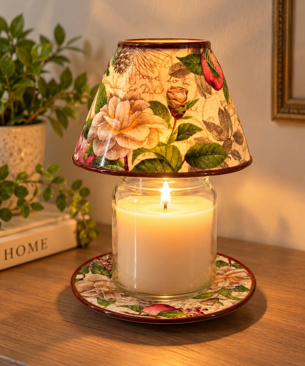 Yankee Candle Camellia Jar Candle Shade Topper Plate Floral Botanical 2012